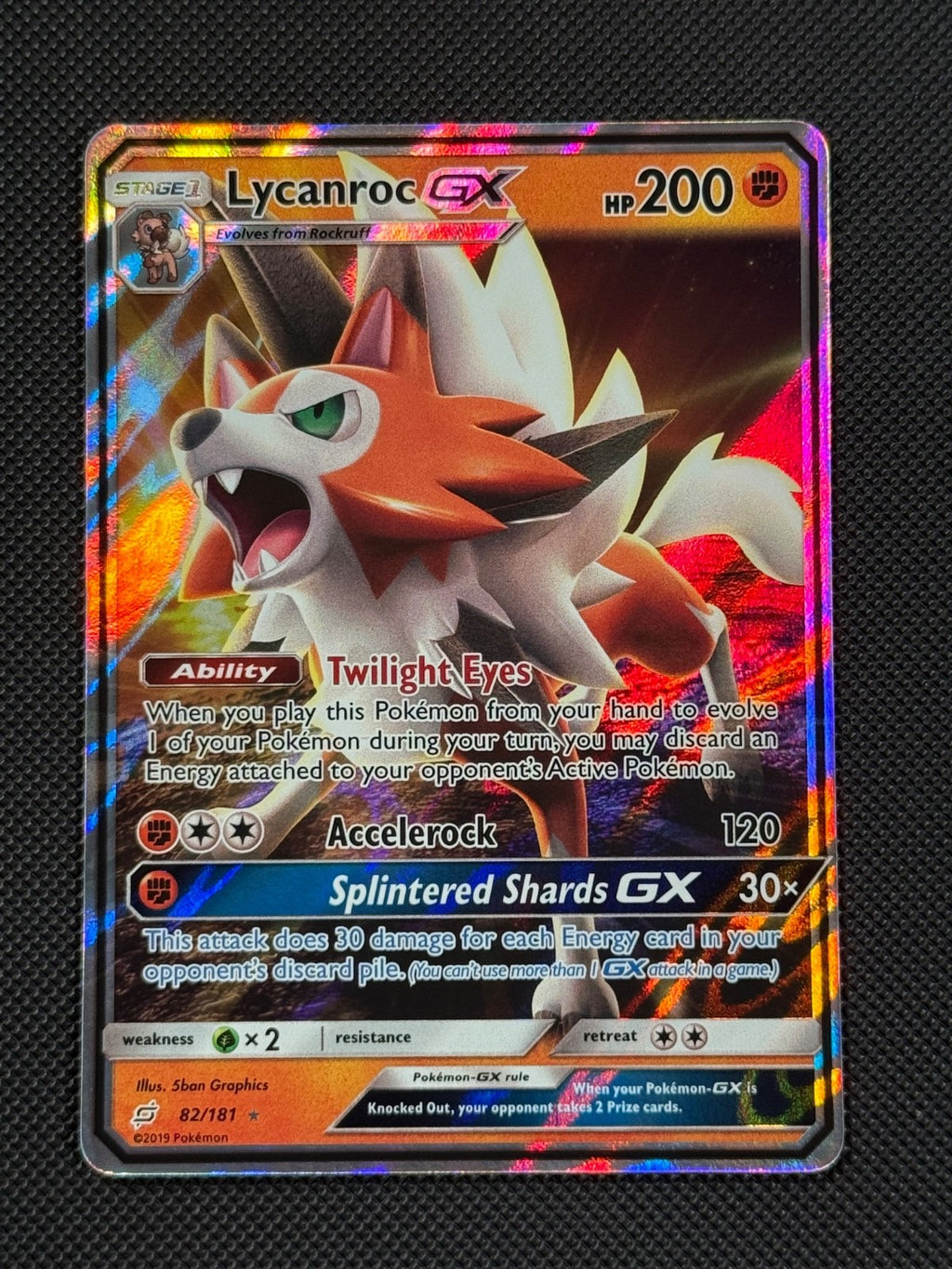 Lycanroc GX 82/181 HOLO Pokémon Card Sun & Moon Team Up Rare0