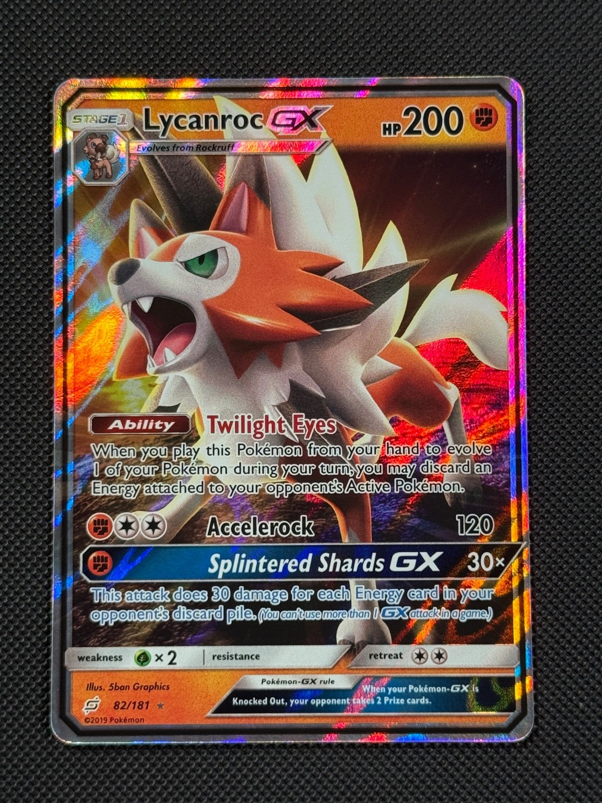 Lycanroc GX 82/181 HOLO Pokémon Card Sun & Moon Team Up Rare0