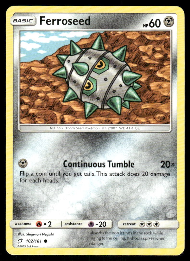 Pokemon Cards Ferroseed 102/181 Team Up Sun & Moon Common NM0