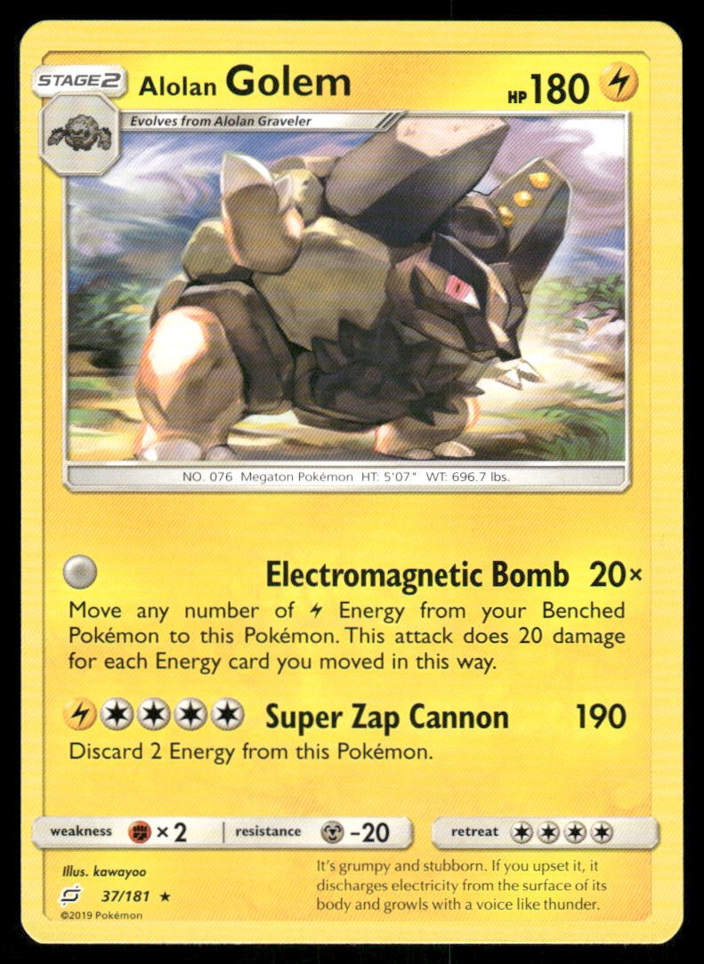 Pokemon Cards Alolan Golem 37/181 Team Up Sun & Moon Rare NM0