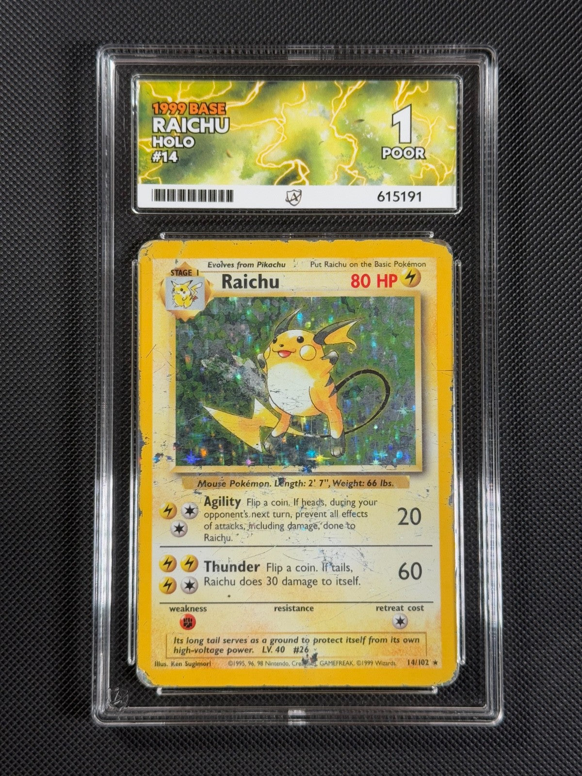 ACE 1 Raichu 14/102 HOLO Pokémon Card WOTC Base Set Holo Rare0