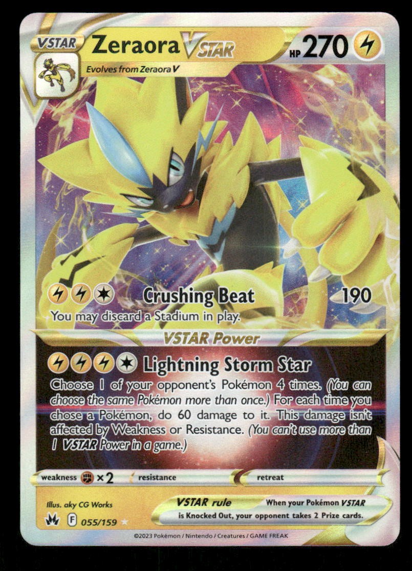 Pokemon Cards Zeraora VSTAR 055/159 Crown Zenith Holo Rare VSTAR NM0