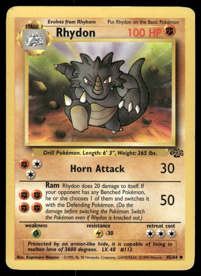 Pokemon Cards Rhydon 45/64 UNLIMITED Jungle WOTC Uncommon LP0