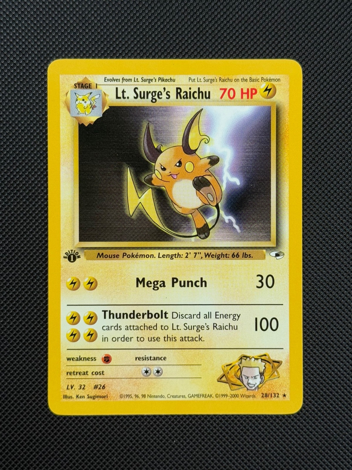 Pokémon Cards Lt. Surge's Raichu 28/132 1ST EDITION Gym Heroes WOTC Rare1