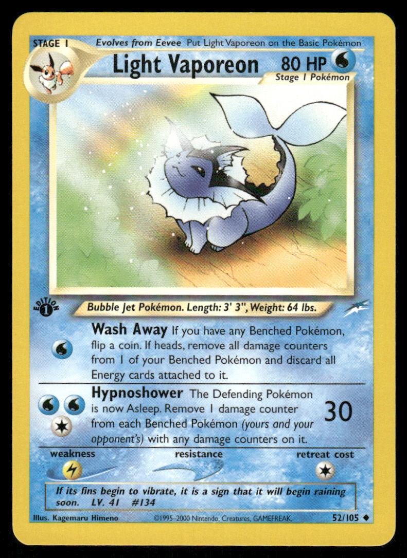 Pokemon Cards Light Vaporeon 52/105 1ST EDITION Neo Destiny WOTC Uncommon NM0