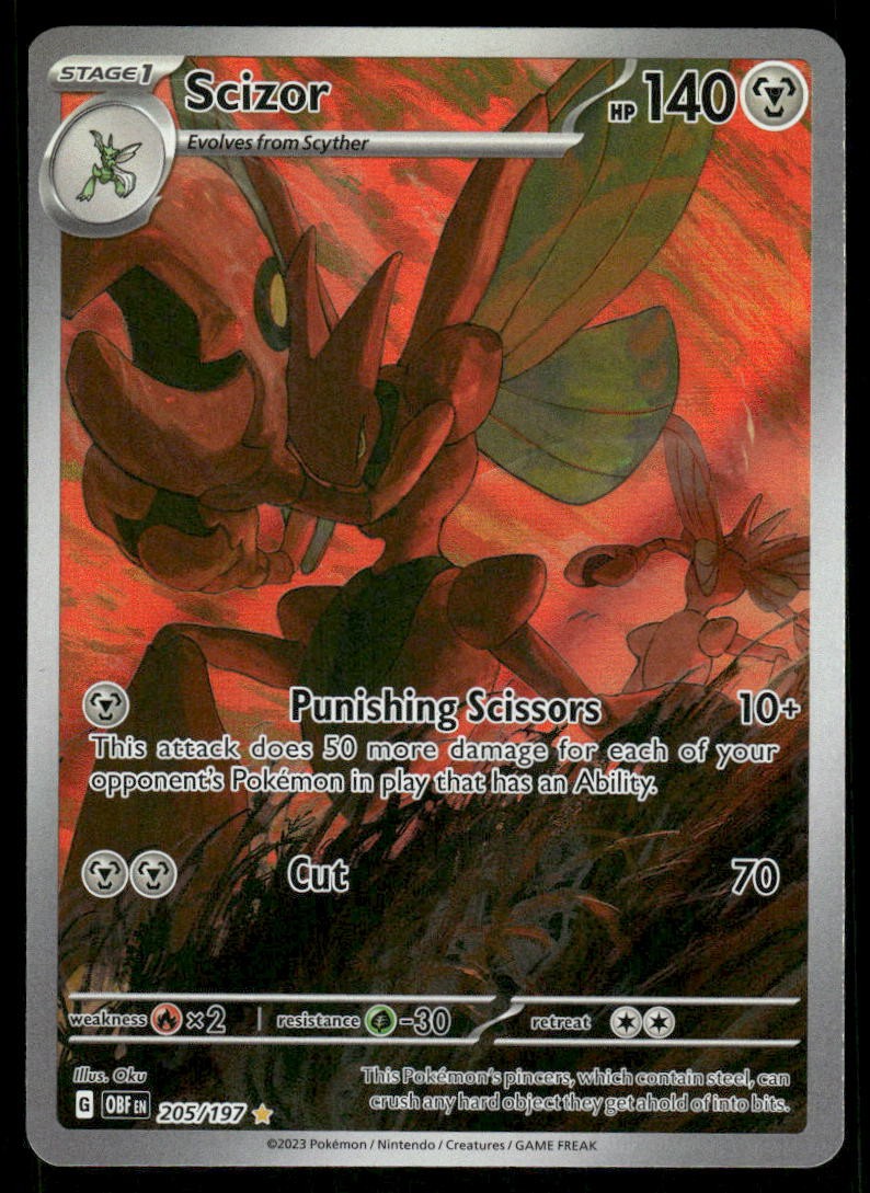 Pokemon Cards Scizor 205/197 Obsidian Flames Illustration Rare NM0