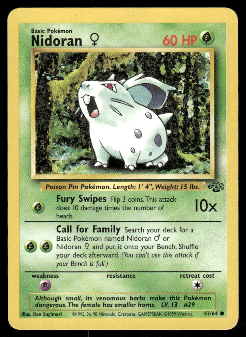 Pokemon Cards Nidoran F 57/64 UNLIMITED Jungle WOTC Common NM0