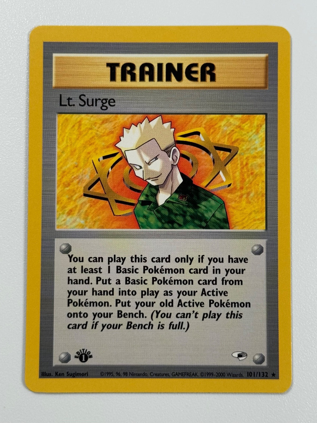 Pokémon Cards Lt. Surge 101/132 1ST EDITION Gym Heroes WOTC Rare0