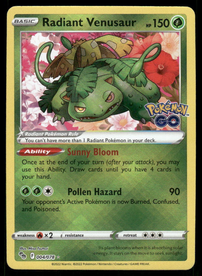 Pokemon Cards Radiant Venusaur 004/078 Pokemon GO Radiant Rare NM *30
