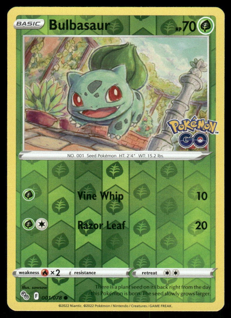 Pokemon Cards Bulbasaur 001/078 Reverse Holo Pokemon GO Common NM0