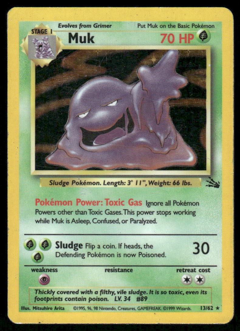 Pokemon Cards Muk 13/62 UNLIMITED Fossil Holo Rare HP0