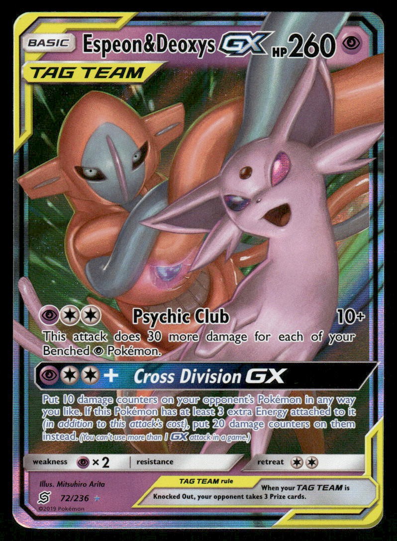 Pokemon Cards Espeon & Deoxys GX 72/236 Unified Minds Holo Rare GX NM0