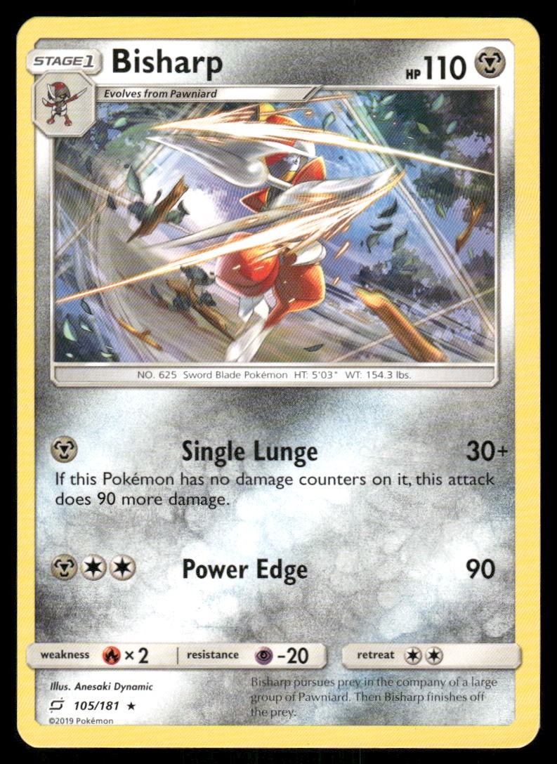 Pokemon Cards Bisharp 105/181 Team Up Sun & Moon Rare NM0