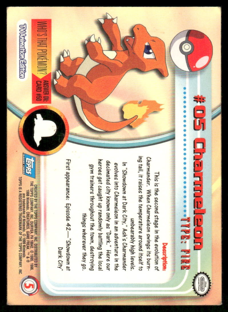 Pokemon Cards Charmeleon #5 Topps Trading Cards Series 1 LP *31