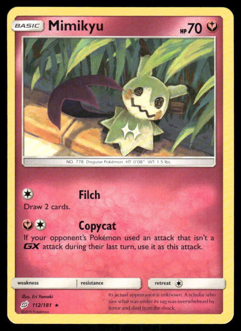 Pokemon Cards Mimikyu 112/181 Team Up Sun & Moon Rare NM0