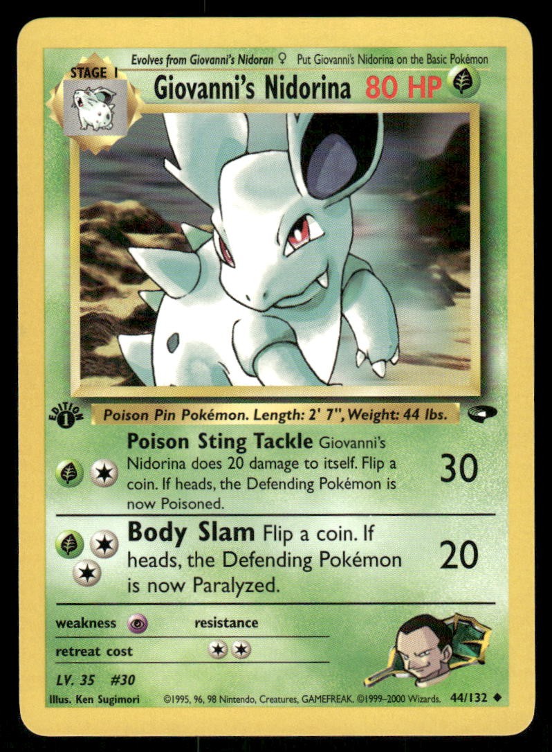Pokemon Cards Giovanni's Nidorina 44/132 1ST EDITION Gym Challenge Uncommon NM0