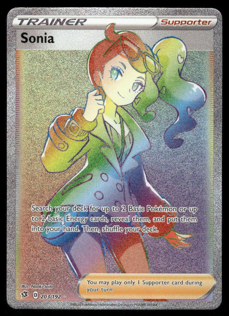 Pokemon Cards Sonia 203/192 Rebel Clash Rare Rainbow NM0