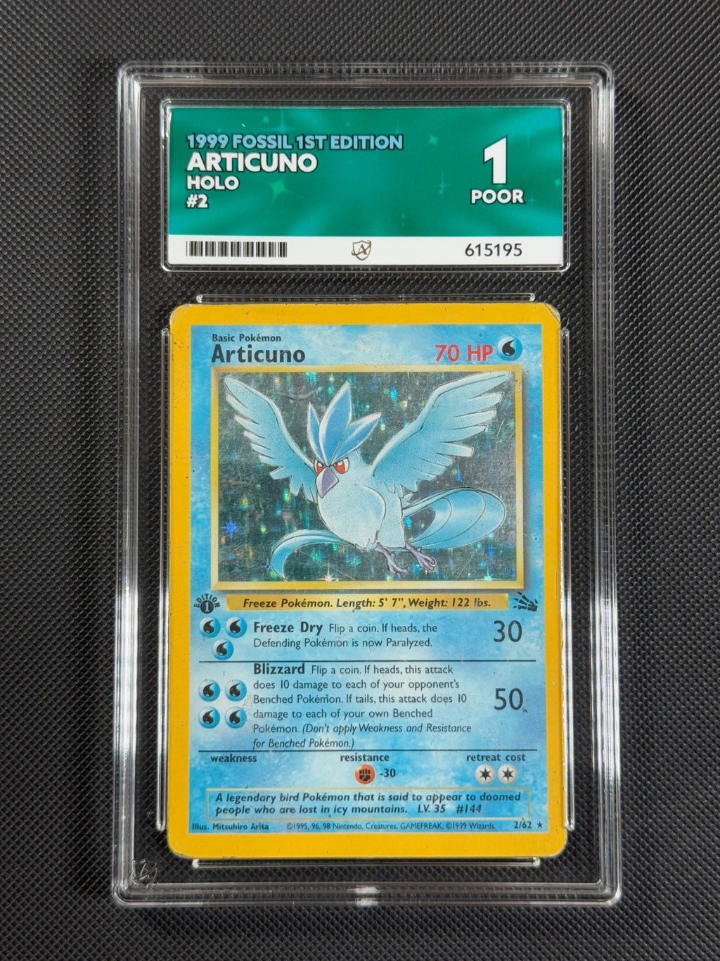 ACE 1 Articuno 2/62 1ST EDITION Pokémon Card WOTC Fossil Holo Rare0
