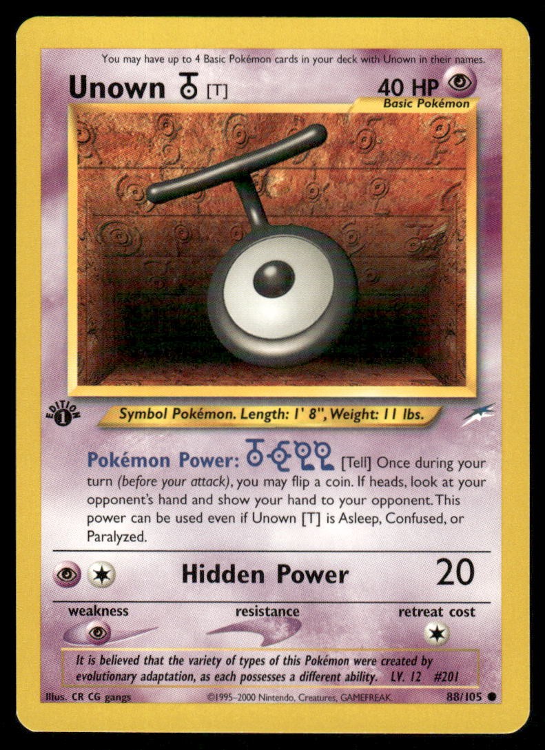 Pokemon Cards Unown [T] 88/105 1ST EDITION Neo Destiny WOTC Common NM0