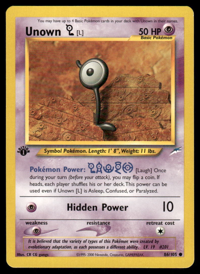 Pokemon Cards Unown [L] 86/105 1ST EDITION Neo Destiny WOTC Common NM0