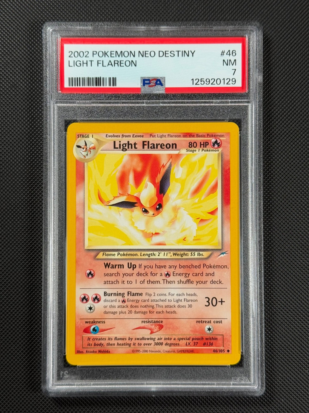 PSA 7 Light Flareon 46/105 REGULAR Pokémon Card WOTC Neo Destiny Uncommon NM0