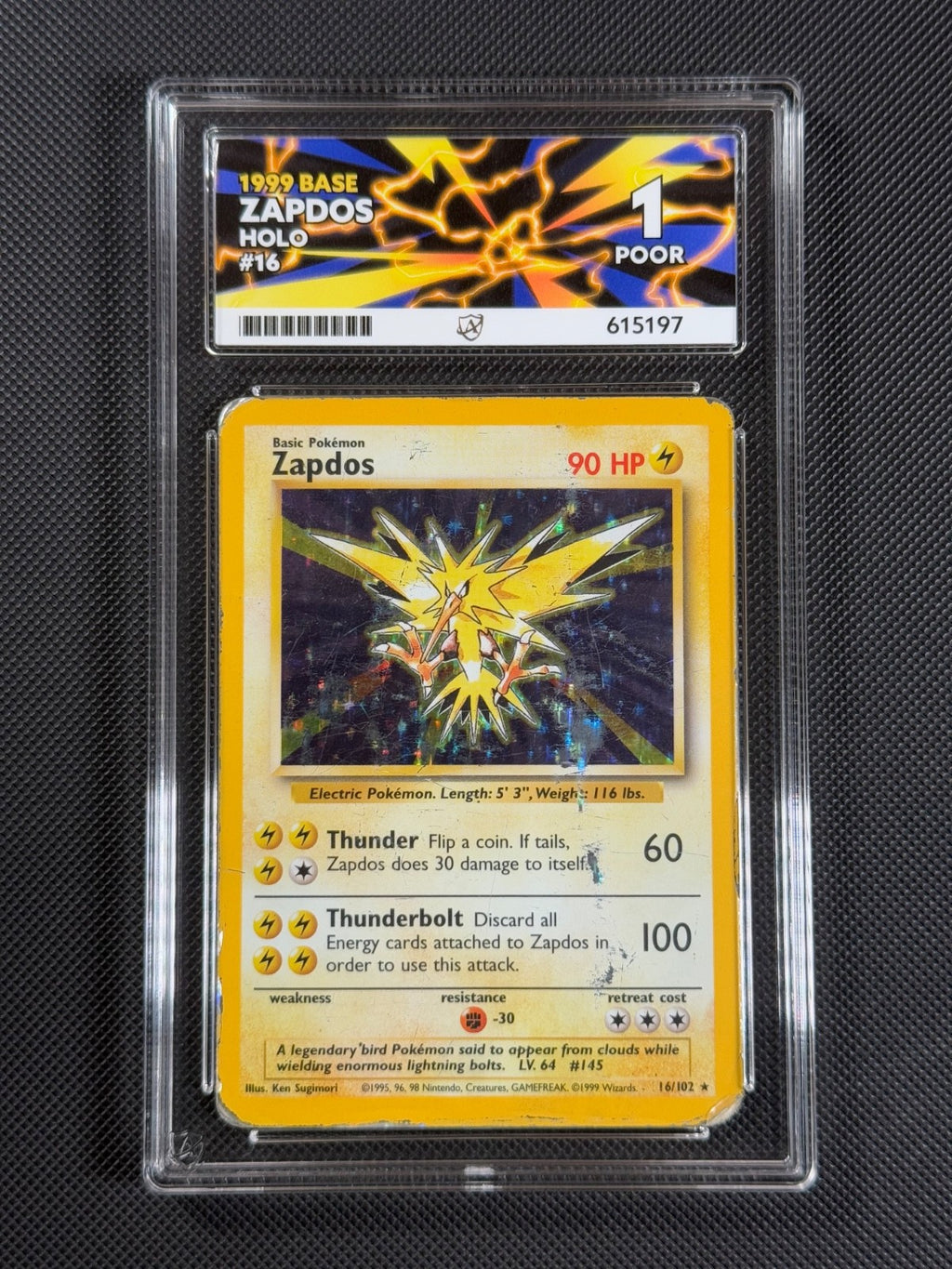 ACE 1 Zapdos 16/102 HOLO Pokémon Card WOTC Base Set Holo Rare0