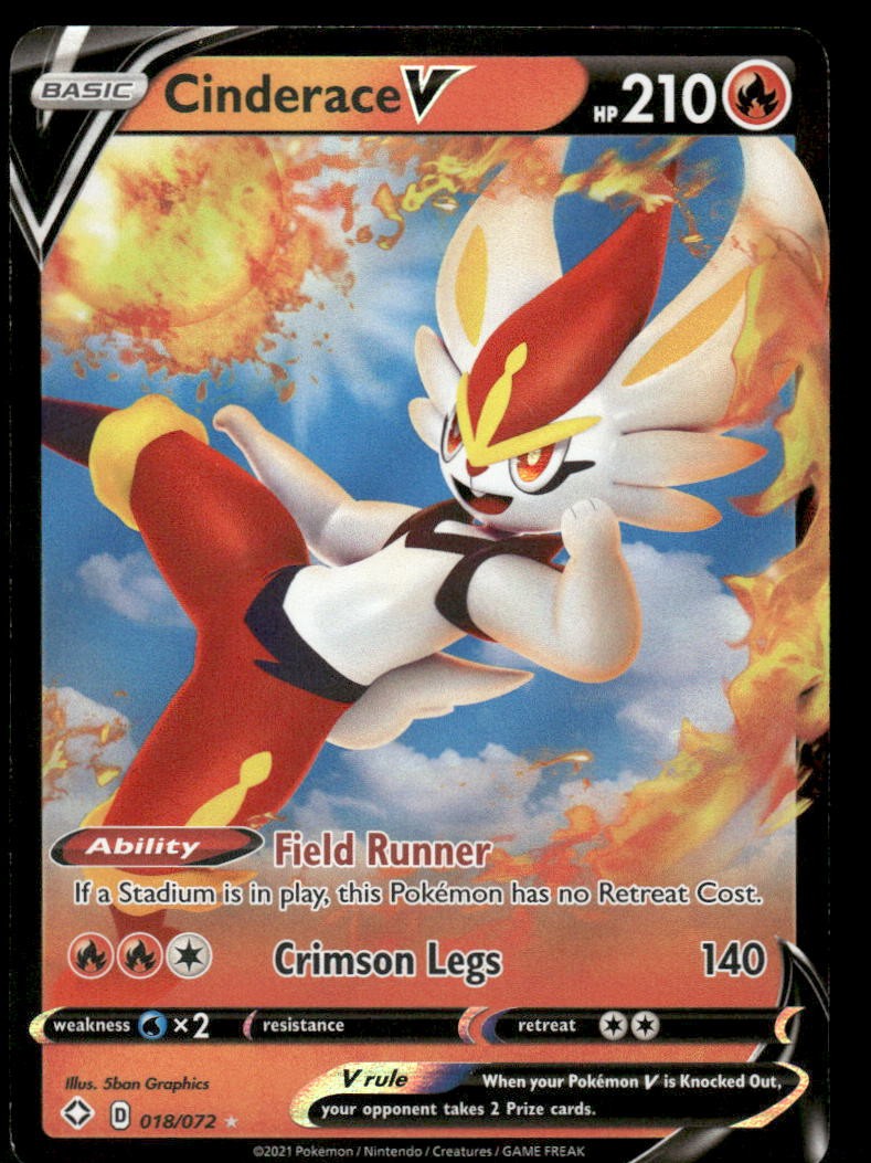 Pokemon Cards Cinderace V 018/072 Shining Fates Holo Rare V NM0