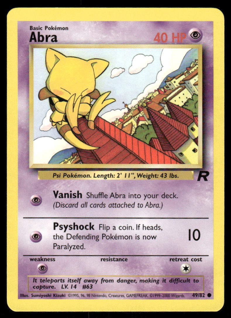 Pokemon Cards Abra 49/82 UNLIMITED Team Rocket WOTC Common NM0