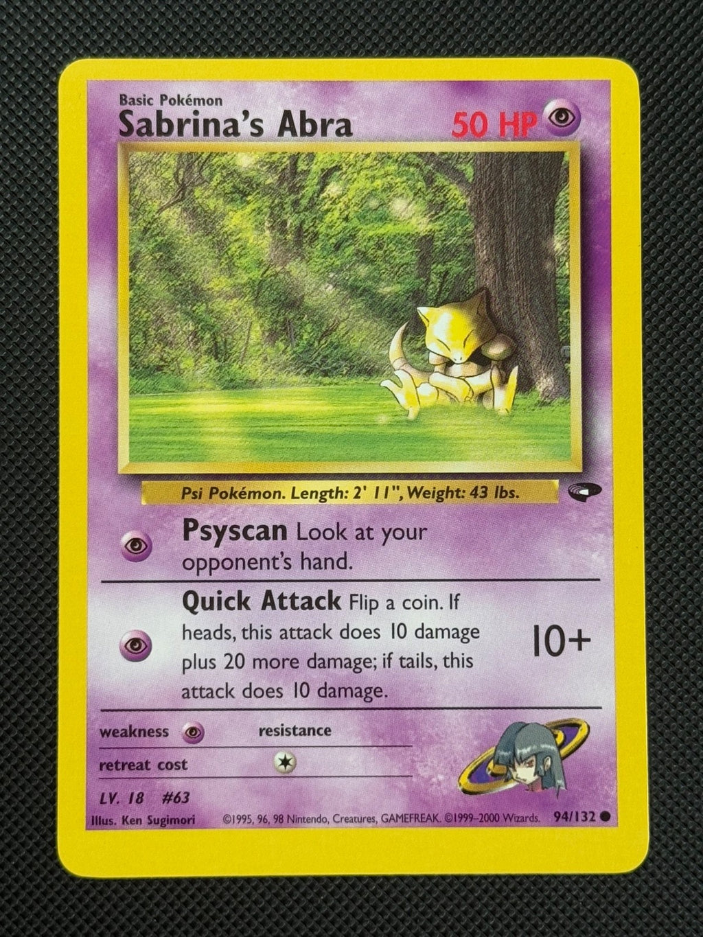 Sabrina's Abra 94/132 REGULAR Pokémon Card WOTC Gym Challenge Common0