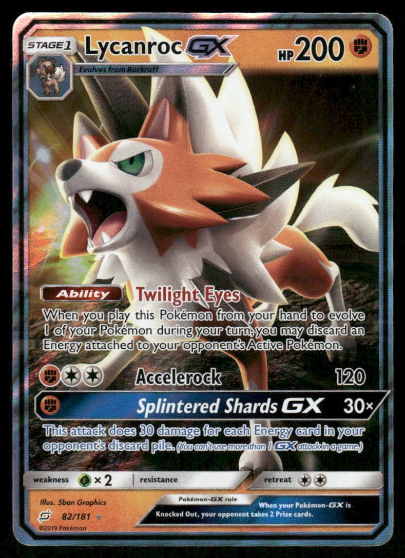 Pokemon Cards Lycanroc GX 82/181 Team Up Holo Rare GX NM0