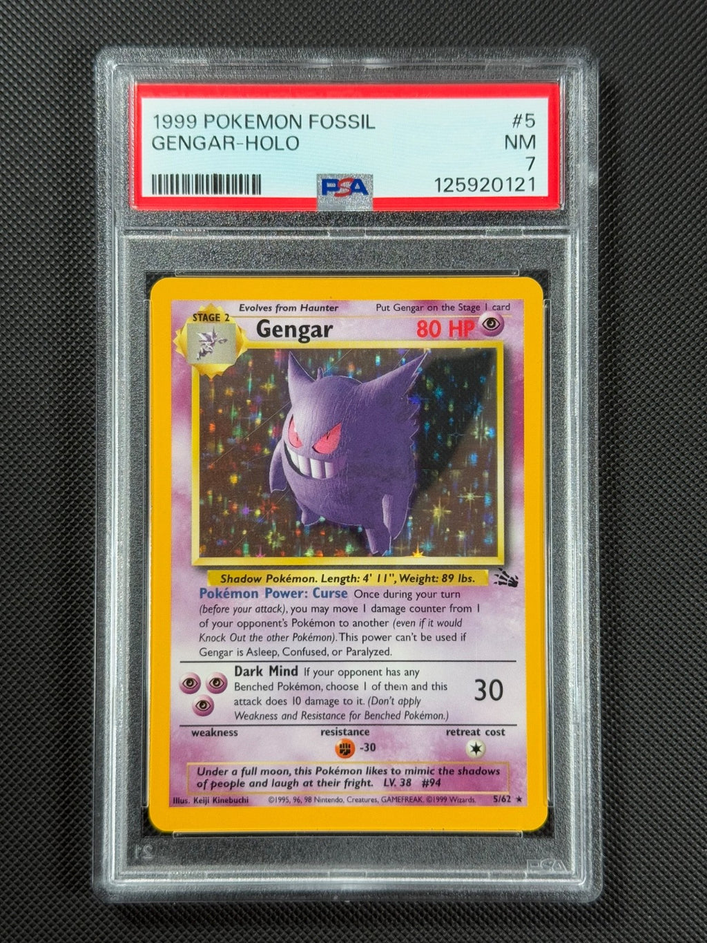 PSA 7 Gengar 5/62 HOLO Pokémon Card WOTC Fossil Rare Holo NM0
