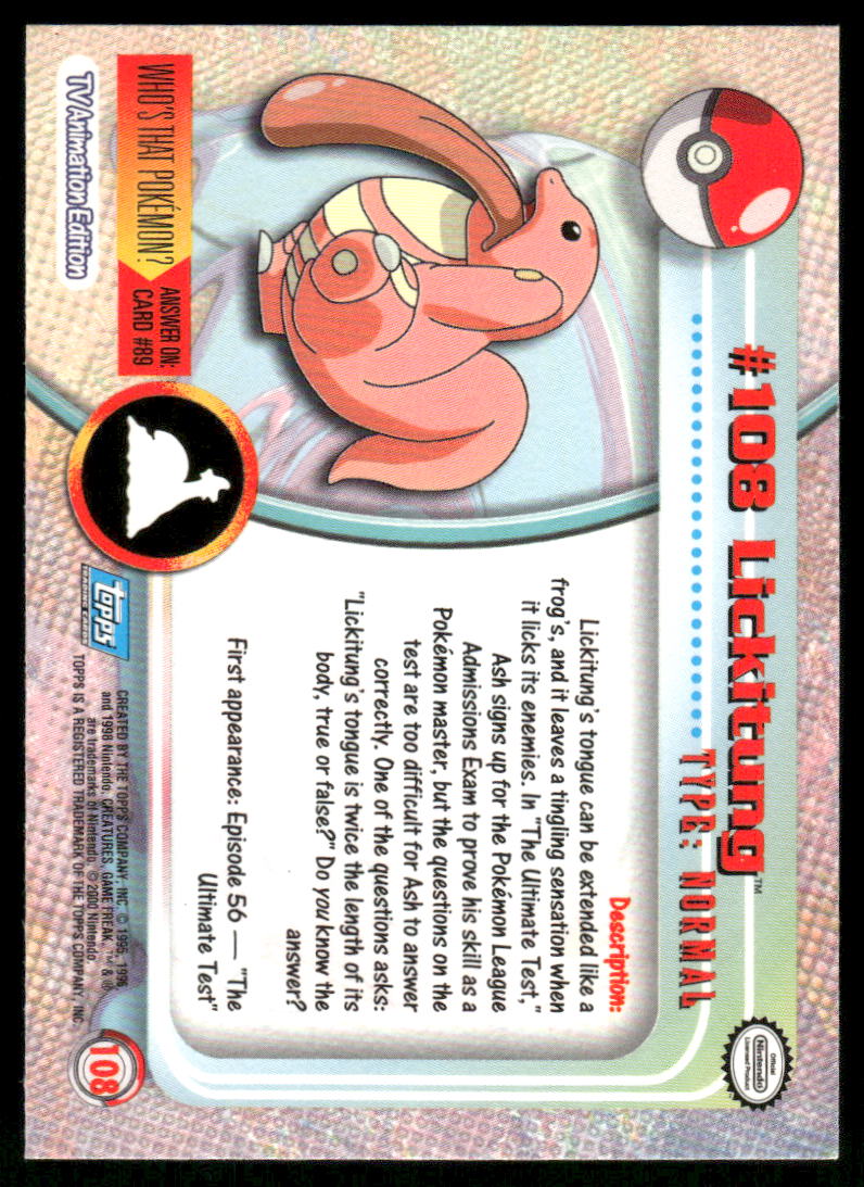 Pokemon Cards Lickitung #108 Topps Trading Cards HOLO Series 2 NM *11
