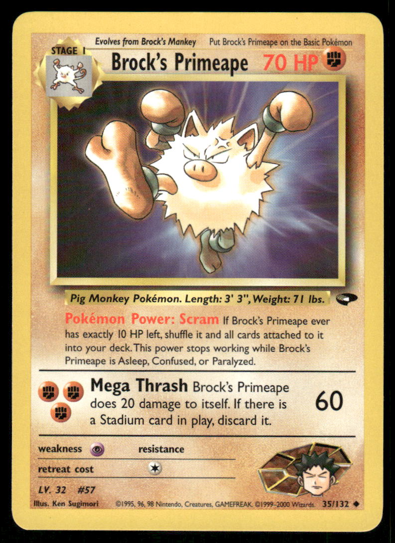 Pokemon Cards Brock's Primeape 35/132 UNLIMITED Gym Challenge WOTC Uncommon NM0