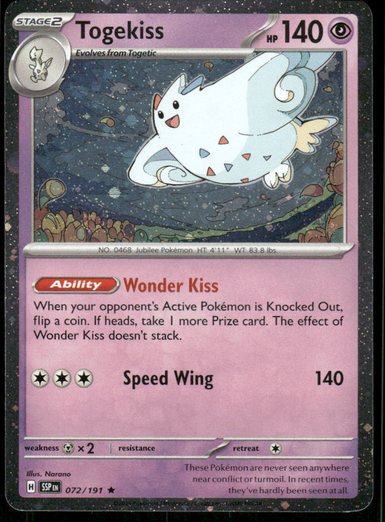 Pokemon Cards Togekiss 072/191 Surging Sparks Rare NM0