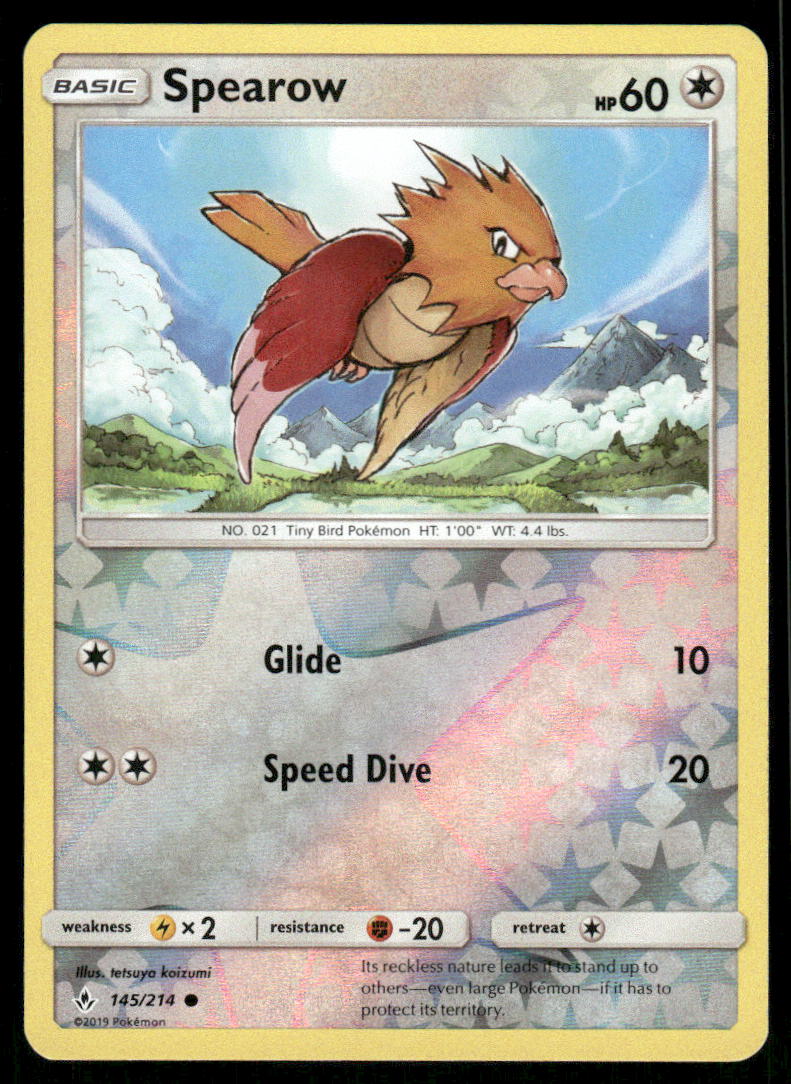Pokemon Cards Spearow 145/214 Reverse Holo Unbroken Bonds Common NM0