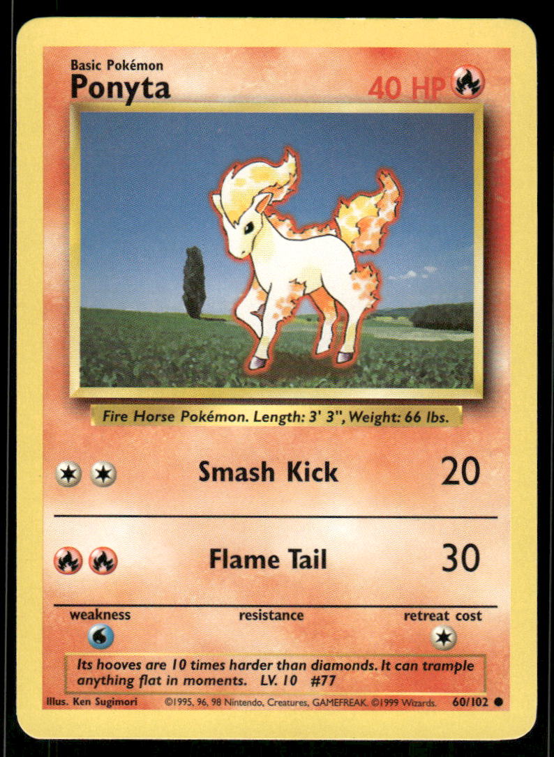 Pokemon Cards Ponyta 60/102 Base Set Common NM0