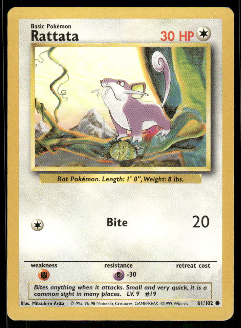 Pokemon Cards Rattata 61/102 Base Set Common LP0
