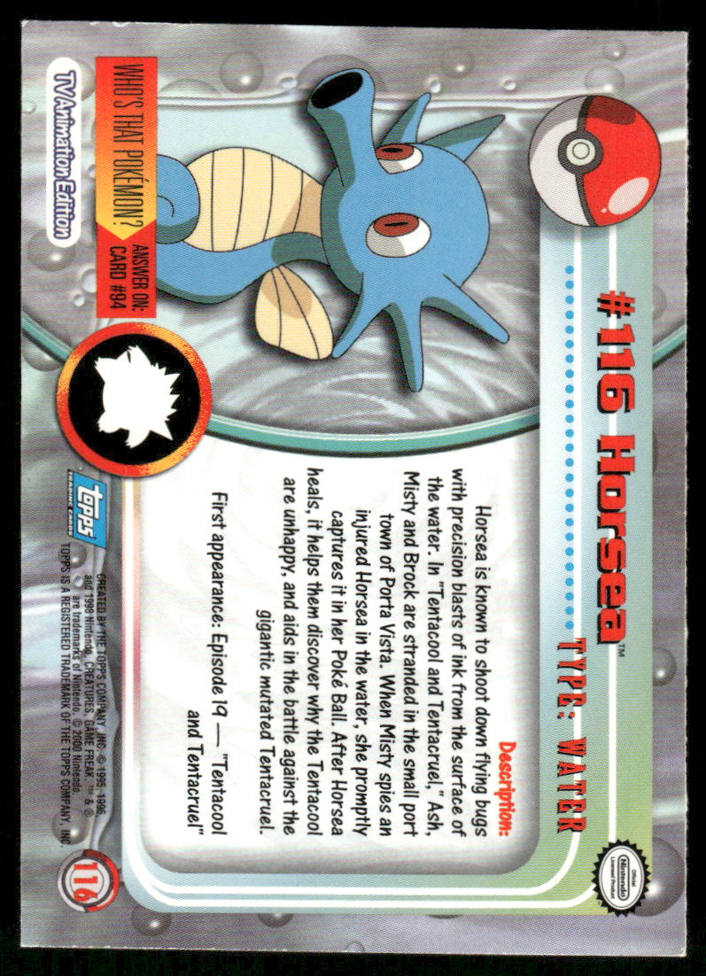 Pokemon Cards Horsea #116 Topps Trading Cards Series 2 LP *21