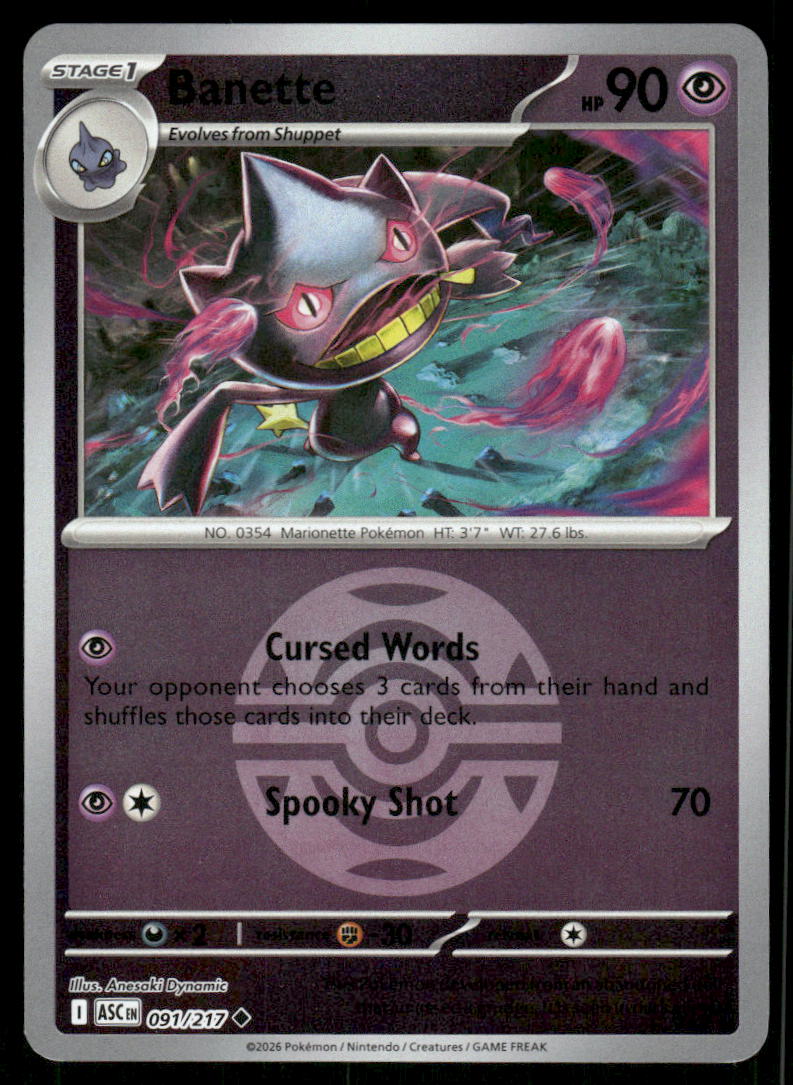 Pokemon Cards Banette 091/217 ME: Ascended Heroes Uncommon NM0