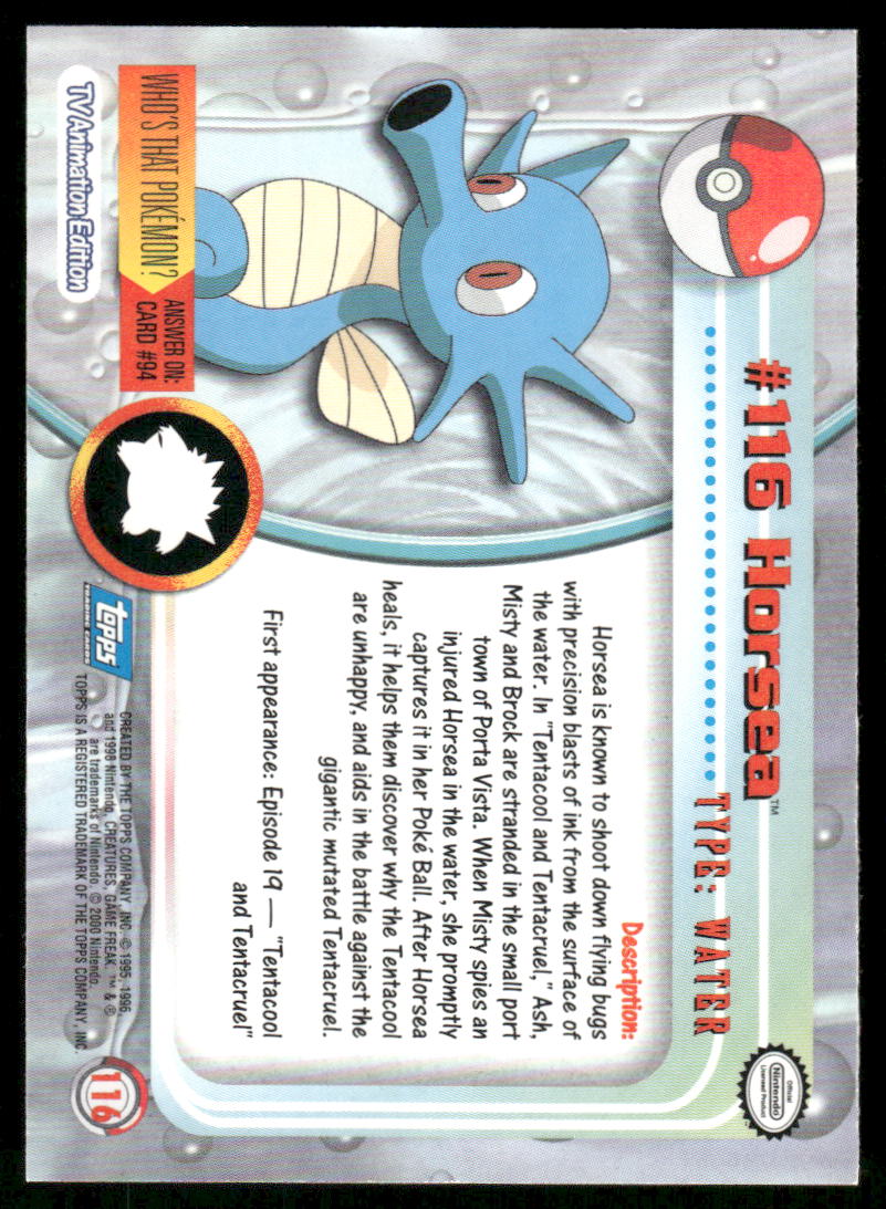 Pokemon Cards Horsea #116 Topps Trading Cards Series 2 NM *31