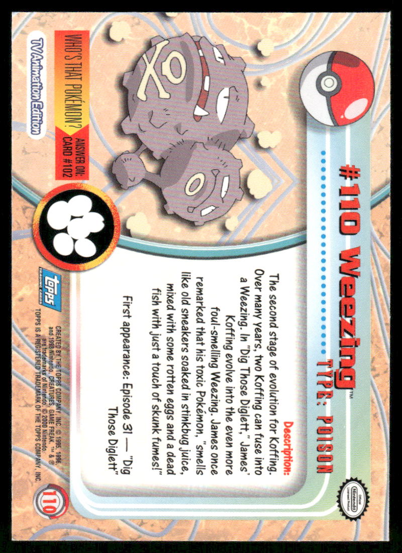 Pokemon Cards Wheezing #110 Topps Trading Cards Series 2 NM *21