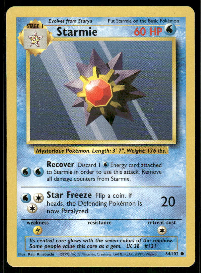 Pokemon Cards Starmie 64/102 Base Set Common LP *20