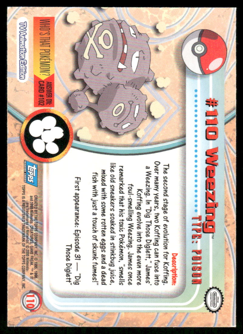 Pokemon Cards Wheezing #110 Topps Trading Cards Series 2 LP *31