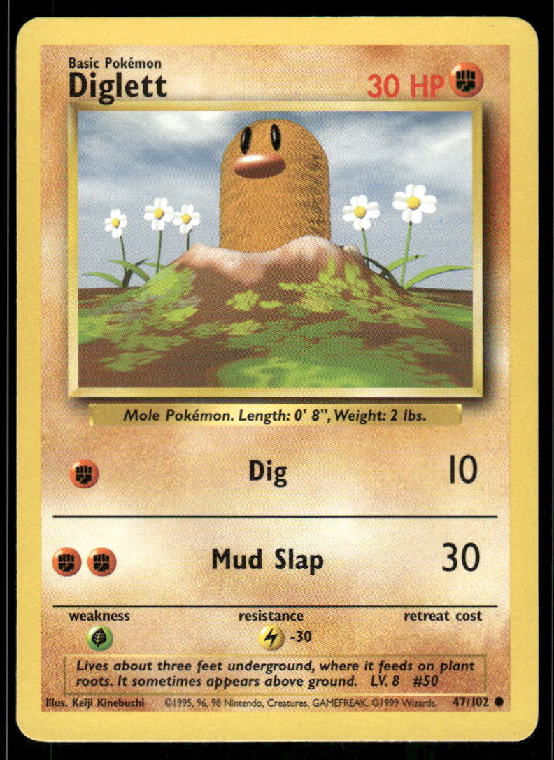 Pokemon Cards Diglett 47/102 Base Set Common NM0