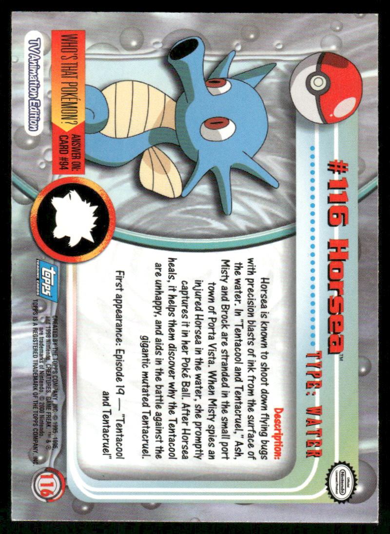 Pokemon Cards Horsea #116 Topps Trading Cards Series 2 LP *61