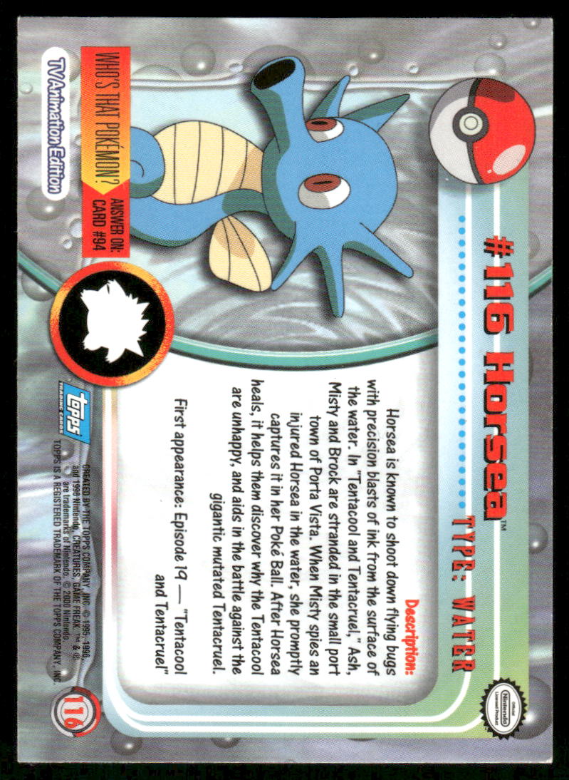 Pokemon Cards Horsea #116 Topps Trading Cards Series 2 LP *71