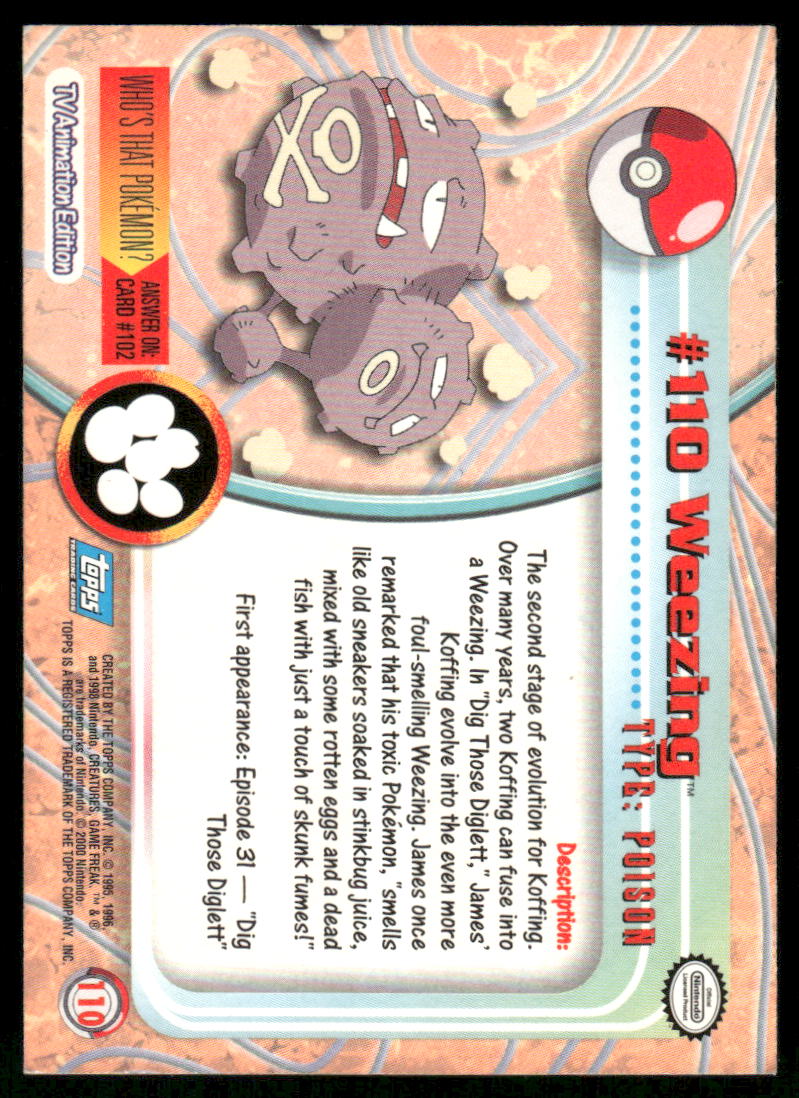 Pokemon Cards Wheezing #110 Topps Trading Cards Series 2 NM *61