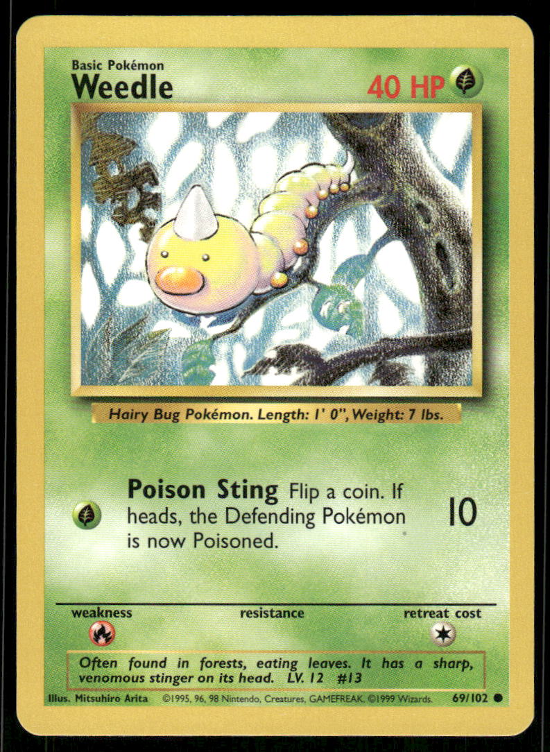 Pokemon Cards Weedle 69/102 Base Set Common LP *20
