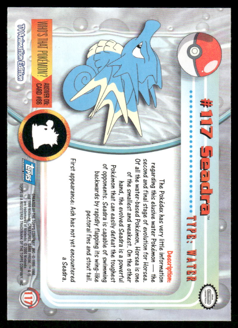 Pokemon Cards Seadra #117 Topps Trading Cards Series 2 NM *21