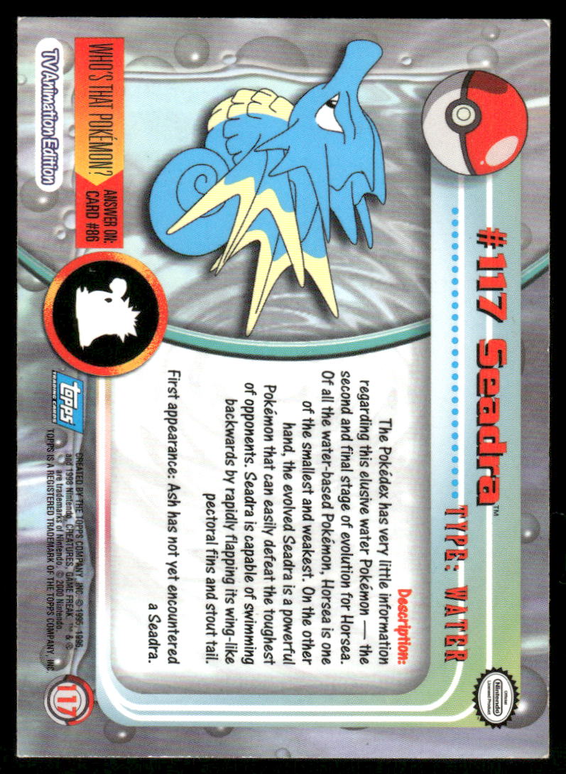 Pokemon Cards Seadra #117 Topps Trading Cards Series 2 LP *41